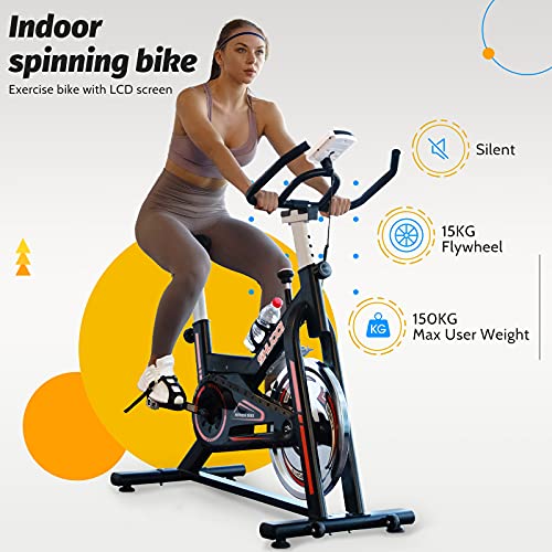 SHUOQI Bicicletas Estaticas Spinning, Bici Indoor, Volante De Inercia De 15 Kg, Adecuado para Principiantes De Menos De 183 cm / 130 kg