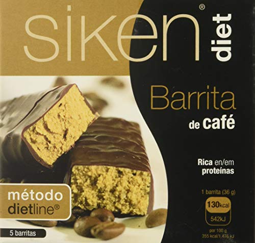 Siken Diet - Barrita Sabor Café para ayudarte a Cuidar tu Peso, Rica en Proteínas, Snack Ideal para Picar entre Horas - Estuche con 5 Unidades, 180 g