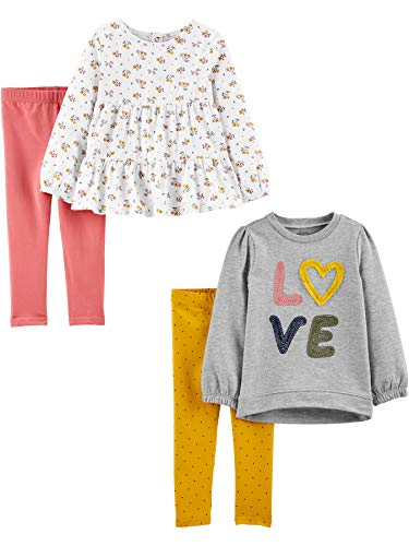 Simple Joys by Carter's 4-Piece Long-Sleeve Shirts and Pants Playwear Set Conjunto de Pantalones, Floral/Amor, 3 años