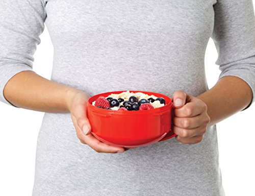 Sistema bol de desayuno para microondas | Recipiente redondo para microondas con tapa | 850 ml | Sin BPA | Rojol/Transparente | 1 unidad