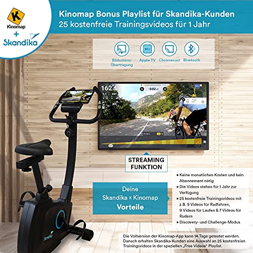Skandika Bragi Ergómetro/Bicicleta estática - 7 kg masa de volante - Kinomap - Sistema de freno magnético - Bluetooth - Ajuste de altura