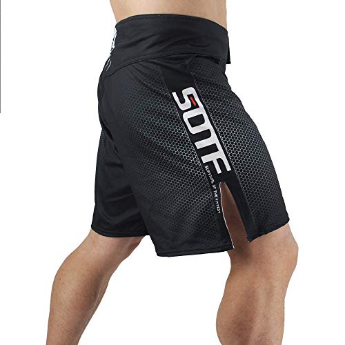 SOTF Pantalones cortos de boxeo para hombres de entrenamiento de lucha de hombres cortos MMA BJJ pantalones cortos No Gi, Negro, X-Large