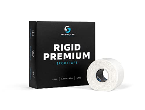 Sportacular Gear Sporttape Rigid Premium - Cinta adhesiva 3,8 cm x 10 m, fuerza adhesiva extremadamente alta, cinta rígida, no elástica, resistente al sudor, hipoalergénica, (4 rollos, blanco)