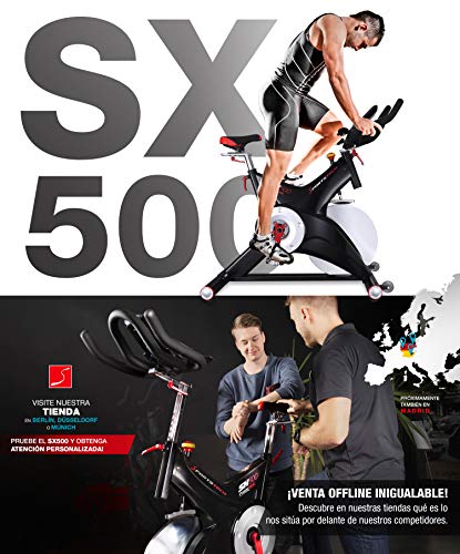 Sportstech Bicicleta estática profesional SX500 -Marca de Calidad Alemana -Eventos en vivo y App Multijugador, volante de 25KG, compatible con pulsómetro, Pedales de Click SPD, hasta 150KG, con eBook
