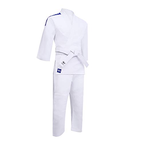 Starpro Kimono Judo de algódon Premium - Judogi Profesional para Entrenamiento y competición- Cinturón blanco libre -Hombres Mujeres Niños- 110-190 cm - Blanco y Azul