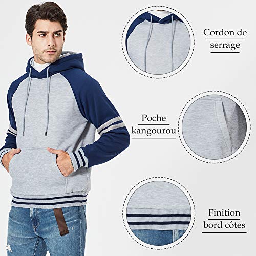 Sudadera con capucha, para hombre, manga larga, deportiva, ceñida, informal, para otoño e invierno azul XL