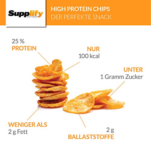 Supplify - Patatas fritas altas en proteína. Aperitivo de clara de huevo ideal para fitness. Sustitutivo del suero de leche y las barritas proteicas.