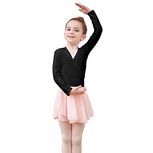 Tancefair Cárdigan envolvente de ballet Wrap Top Dance Wrap Cárdigan de algodón de manga larga cruzada para niñas y, Negro , S