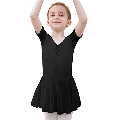Tancefair Vestido de Ballet para niñas y niños, con Cuello en V, Manga Corta, con Falda de Gasa, Manga Larga Rosa