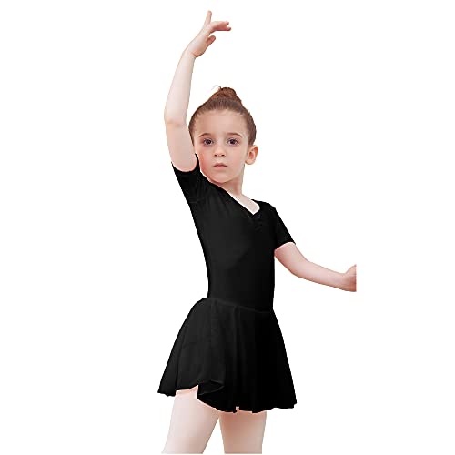 Tancefair Vestido de Ballet para niñas y niños, con Cuello en V, Manga Corta, con Falda de Gasa, Manga Larga Rosa