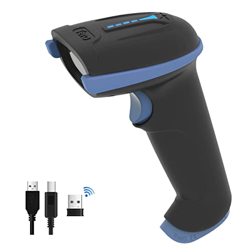 Tera Lector de código de Barras inalámbrico con Cable con indicador de Nivel de batería Escáner de código de Barras Impreso digitalmente 1D 2D QR Plug and Play, Modelo D5100 Azul