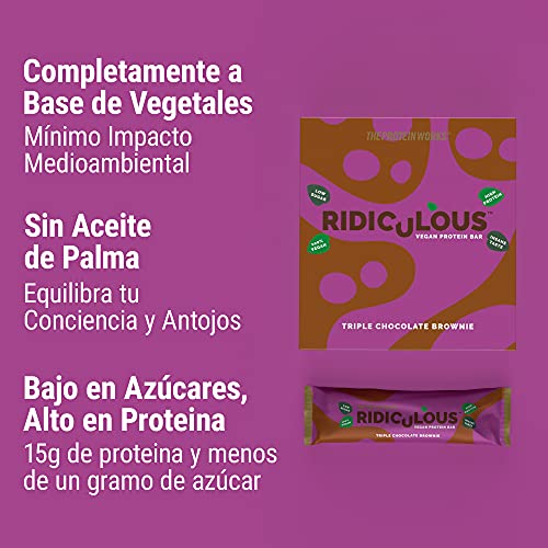 THE PROTEIN WORKS Barrita Proteica Vegana Ridiculous | 100% A Base de Plantas | Sin Aceite de Palma | 15g Proteína y Baja en Azúcar | Triple Chocolate Brownie | Caja de 9