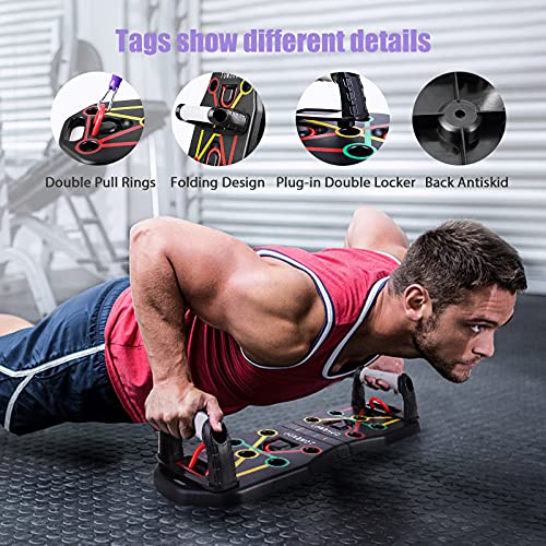 TOMSH00 Tabla de ejercicios 14 en 1, dispositivos multifuncionales plegables, flexiones con mango, dispositivo de fitness con hombros, pecho, triceps, trapecio muscular, para el hogar