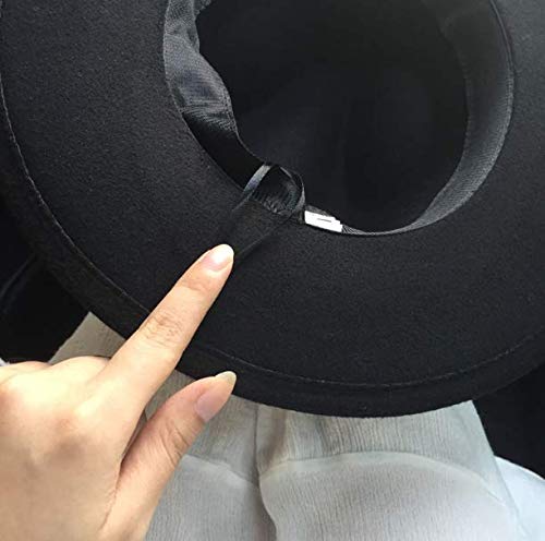 Upstore Sombrero de fieltro para mujer, diseño clásico, de ala ancha, color negro