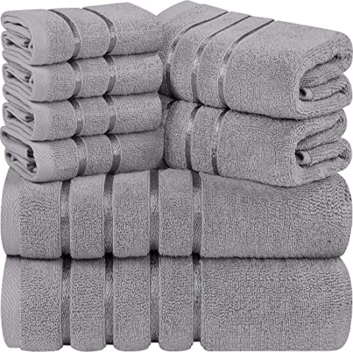 Utopia Towels - Juego de Toallas Gris frío 8 - Toallas de Rayas de Viscosa - 600 gsm algodón Ring Spun - Toallas de Alta absorción (Paquete de 8)