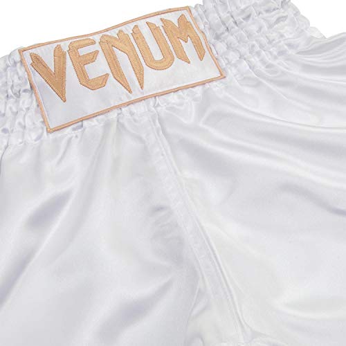 VENUM Pantalones Cortos Classic Thaibox, Unzutreffend, Clásico, Unisex Adulto, Color Blanco/Dorado, tamaño Small