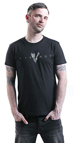 Vikings Welcome To Valhalla Hombre Camiseta Negro L, 100% algodón, Regular
