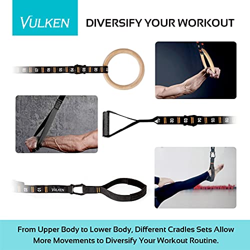Vulken Wooden Gymnastic Rings with Adjustable Numbered Straps. 1.1'' Olympic Rings for Core Workout, Crossfit, and Bodyweight Training. Home Gym Rings 1600lbs with Workout Handles