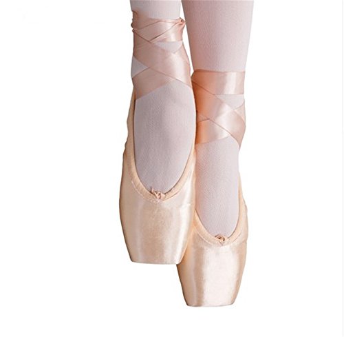 WENDYWU - Zapatos de ballet para mujer de ballet clásicos, punta de satén, zapatillas de baile, con tapones de los dedos de los pies, protectores de gel de silicona y cinta, Rosa (rosa), 39 EU
