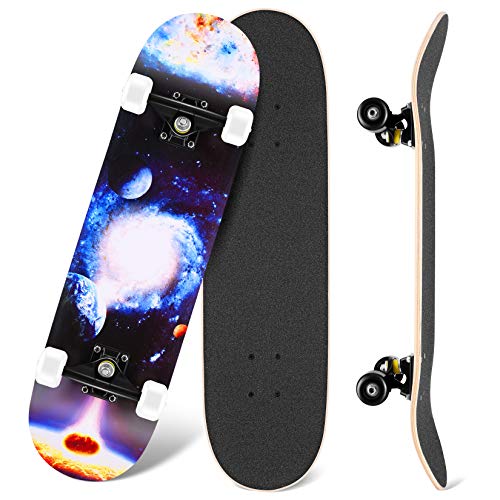 WeSkate Skateboard Completo para Principiantes, 80 x 20 cm7 Capas Monopatín de Madera de Arce con rodamientos ABEC-7 Tabla de Skateboard para Niñas Niños Adolescentes Adultos