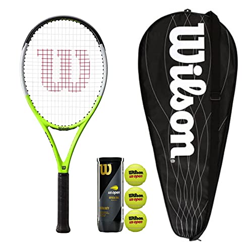 Wilson Blade Feel RXT 105 - Raqueta de tenis con funda de raqueta de longitud completa y 3 pelotas de tenis abiertas de EE.UU