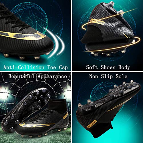 WOWEI Zapatos de Fútbol Hombre Spike Aire Libre Profesionales Atletismo Training Botas de Fútbol Zapatillas de Deporte,T2150 Negro,39 EU