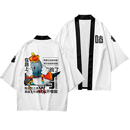 WYUKN Conjunto de Kimono Tradicional,Hombre Mujer Chaqueta Kimono Cárdigan，Pantalones Harem Conjunto de Manga 3/4 -Traje Calle Deportivo con Samurái Japonés,White2-XL