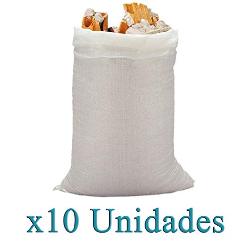 x10 Sacos de escombros rafia • Bolsa saco de recogida reforzada y resistente • Más de 25kg • Grande 80x50cm • 10 unidades