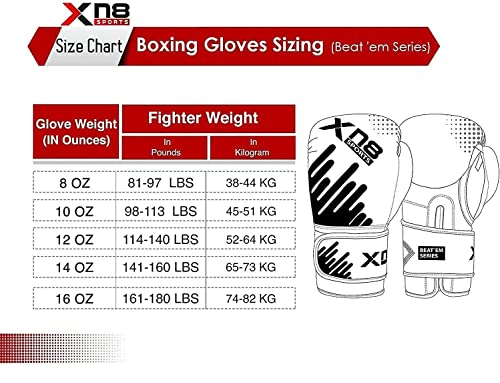 XN8 Guantes De Boxeo Muay Thai Entrenamiento, Boxing Gloves para Sparring Kick Boxing Artes Marciales Saco Manoplas Kick Boxing MMA Fight Combate Training 8 10 12 14 16oz