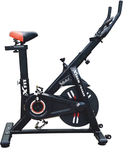 XTREM MAKER Bicicleta Spinning Estática de Fitness XBIKE-N con Pantalla LCD, Asiento y Sillín Ajustables. Silenciosa, Resistencia Regulable. Volante Inercia 13 kg, Soporte Móvil y Tableta