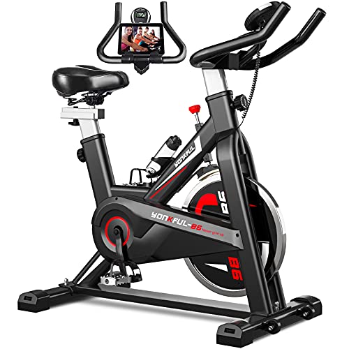 YONKFUL Spinning Bike Bicicleta Estatica de Spinning Bici Ejercicio Gym Casa Indoor Fitness Bikes Volante 15 KG, Resistencia Ajustable con Pantalla LCD y Monitor de Frecuencia Cardíaca