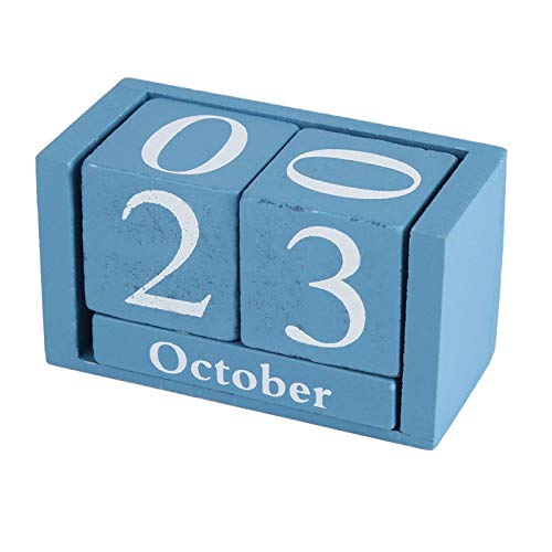Yosoo Health Gear Calendario de Escritorio con Fecha cambiable a Diario, Calendario perpetuo de Madera Vintage para Usar en una cafetería, Restaurante, Oficina o hogar como decoración(Azul)
