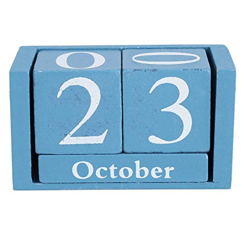 Yosoo Health Gear Calendario de Escritorio con Fecha cambiable a Diario, Calendario perpetuo de Madera Vintage para Usar en una cafetería, Restaurante, Oficina o hogar como decoración(Azul)