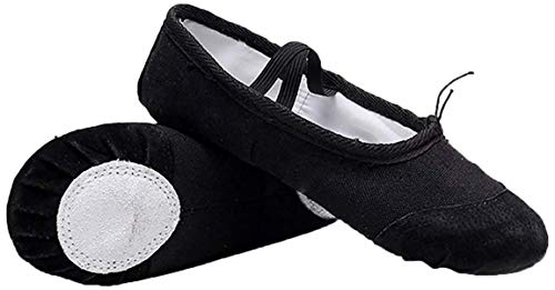 Zapatillas de Ballet con Suela Partida, Lona Transpirable con Punta en Cuero, Gomas de Sujeción Precosidas (27, Negro)