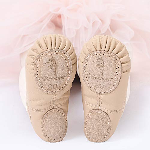 Zapatillas de Danza Cuero Zapatos Media Punta de Ballet y Gimnasia para Niña y Mujer Beige 30