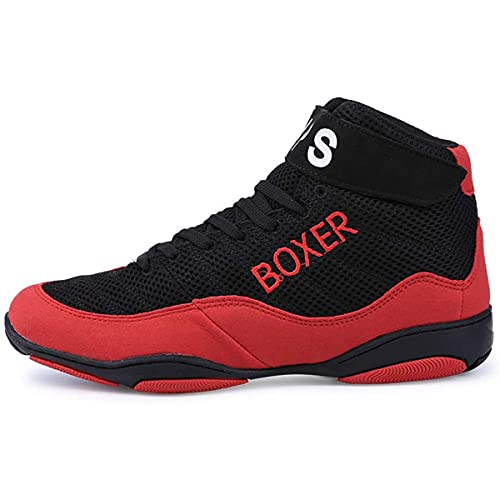 Zapatos De Boxeo Botas De Lucha De Malla Transpirables Zapatos De Entrenamiento De Escalada Ligero para Hombres Mujeres Niños,Rojo,39