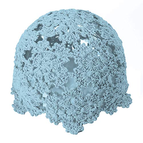 ZLYC Sombrero de punto hecho a mano del gorrita tejida floral del recorte del cráneo, Azul claro, Talla única