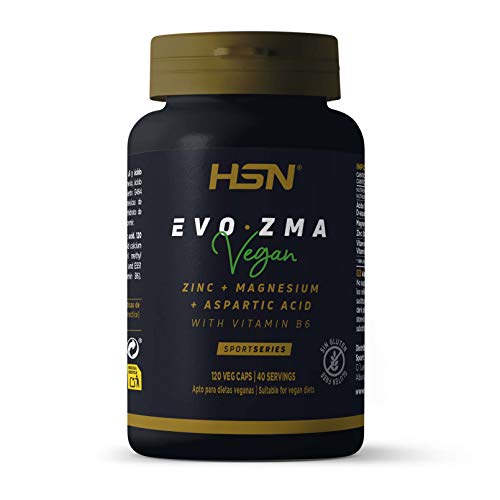 ZMA Zinc Magnesio Vitamina B6 de HSN Evozma | 120 Cápsulas Vegetales | Eleva los Niveles de Testosterona 100% Natural | Con Ácido Aspártico y Vitamina B6 | No-GMO, Vegano, Sin Gluten