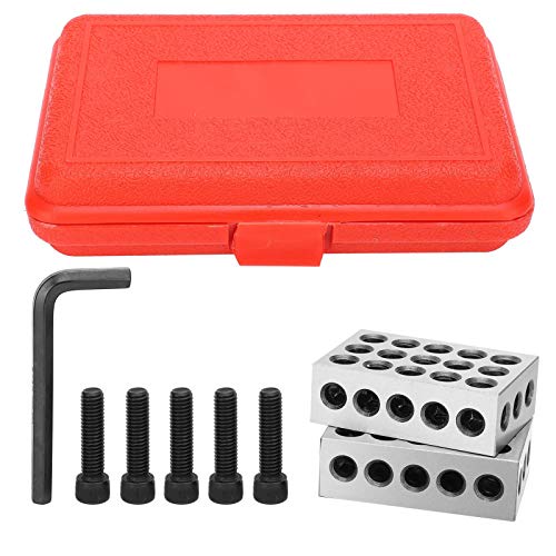 1 par de bloques de precisión métricos 1-2-3 bloques, 23 agujeros, bloque de medida 1-2-3, bloque de medida paralelo, herramientas giratorias, con caja de llaves
