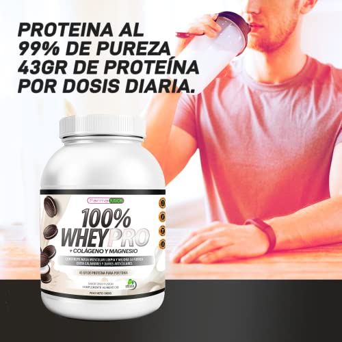 100% Whey Protein con Colágeno y Magnesio | 43Gr. de Proteína Pura por toma 0% Azúcares | Aumenta el crecimiento muscular y tonifica los músculos | Protege y lubrica Articulaciones | 1000g (Oreo)
