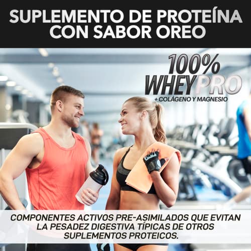 100% Whey Protein con Colágeno y Magnesio | 43Gr. de Proteína Pura por toma 0% Azúcares | Aumenta el crecimiento muscular y tonifica los músculos | Protege y lubrica Articulaciones | 1000g (Oreo)