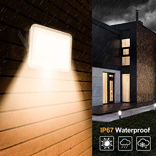 100W Proyector LED exterior IP67 Impermeable Foco exterior 10000 lumen 3000K Luz calida Iluminación Led Floodlight para Jardín Garaje Balcón Césped Foco exterior