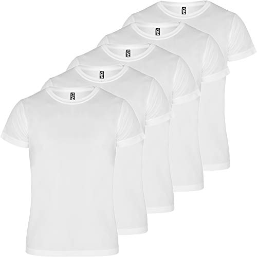 13MW Camiseta técnica Hombre | Pack 5 | Tejido técnico para Deporte | Transpirable | Running, Fitness, Fútbol, Padel (Blanco, L)