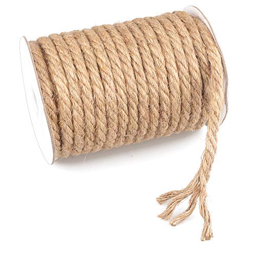 15M Cuerda de Yute Gruesa Cuerda cáñamo 10mm,Natural Rollo de Cordel Yute para Embalaje,Decoración,Jardinería