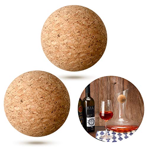 2 Piezas Bolas de Corcho de Vino Tapón de Bola de Corcho de Madera para Reemplazo de Botella Decantador Jarra de Vino (2,1 pulgadas/ 5,5 cm)