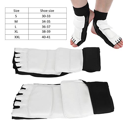 2 protectores de pie de taekwondo, protección de boxeo, soporte de tobillo, calcetines de combate de taekwondo, almohadillas protectoras para niños adultos, entrenamiento de gimnasio(L-Blanco + negro)