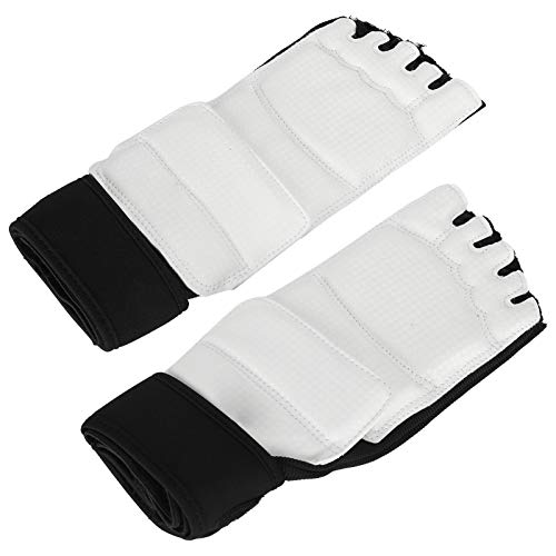 2 protectores de pie de taekwondo, protección de boxeo, soporte de tobillo, calcetines de combate de taekwondo, almohadillas protectoras para niños adultos, entrenamiento de gimnasio(L-Blanco + negro)