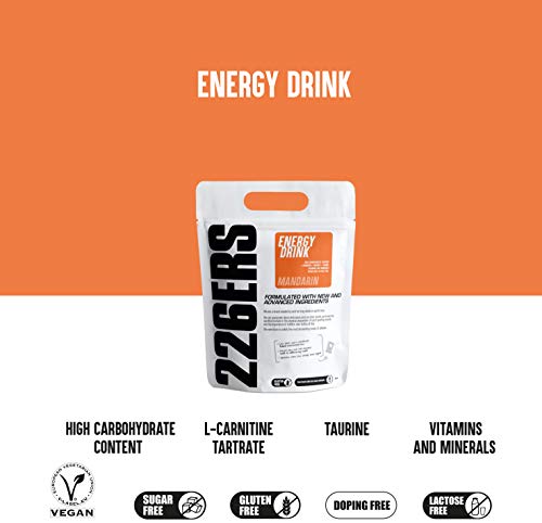 226ERS Energy Drink | Bebida Energética con Amilopectina, Taurina y L-Carnitina, Sin Gluten y Sin Lactosa, Mandarina - 500 gr