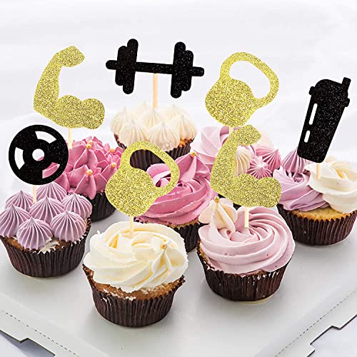 30 pcs fitness Cupcake Toppers vasos de agua, guantes de boxeo fitness deportes decoración de fiesta temática