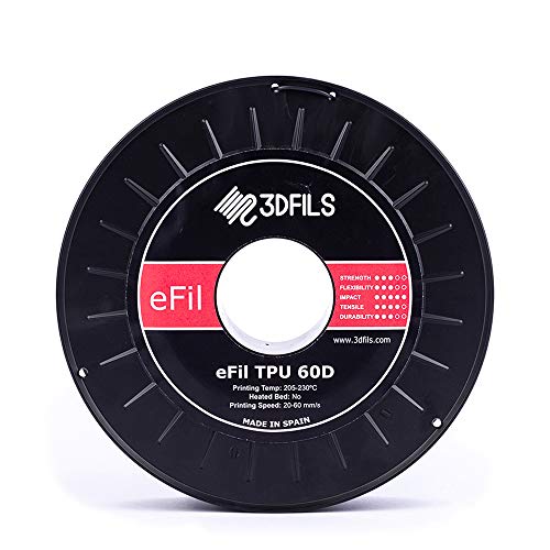 3DFILS - Filamento flexible para impresión 3D eFil TPU 60D: 1.75 mm, 250 g, Negro